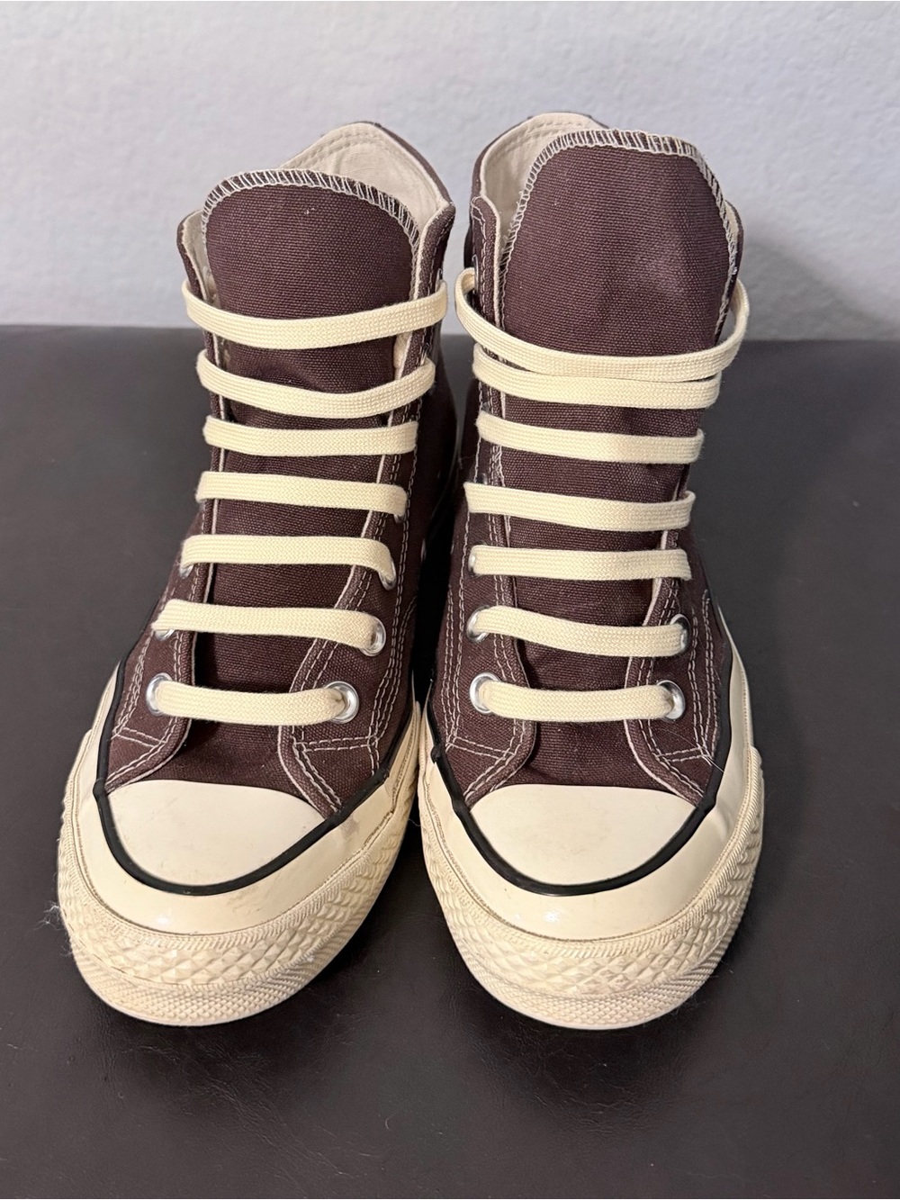 Converse High-Top Canvas Sneakers in Brown and Cream